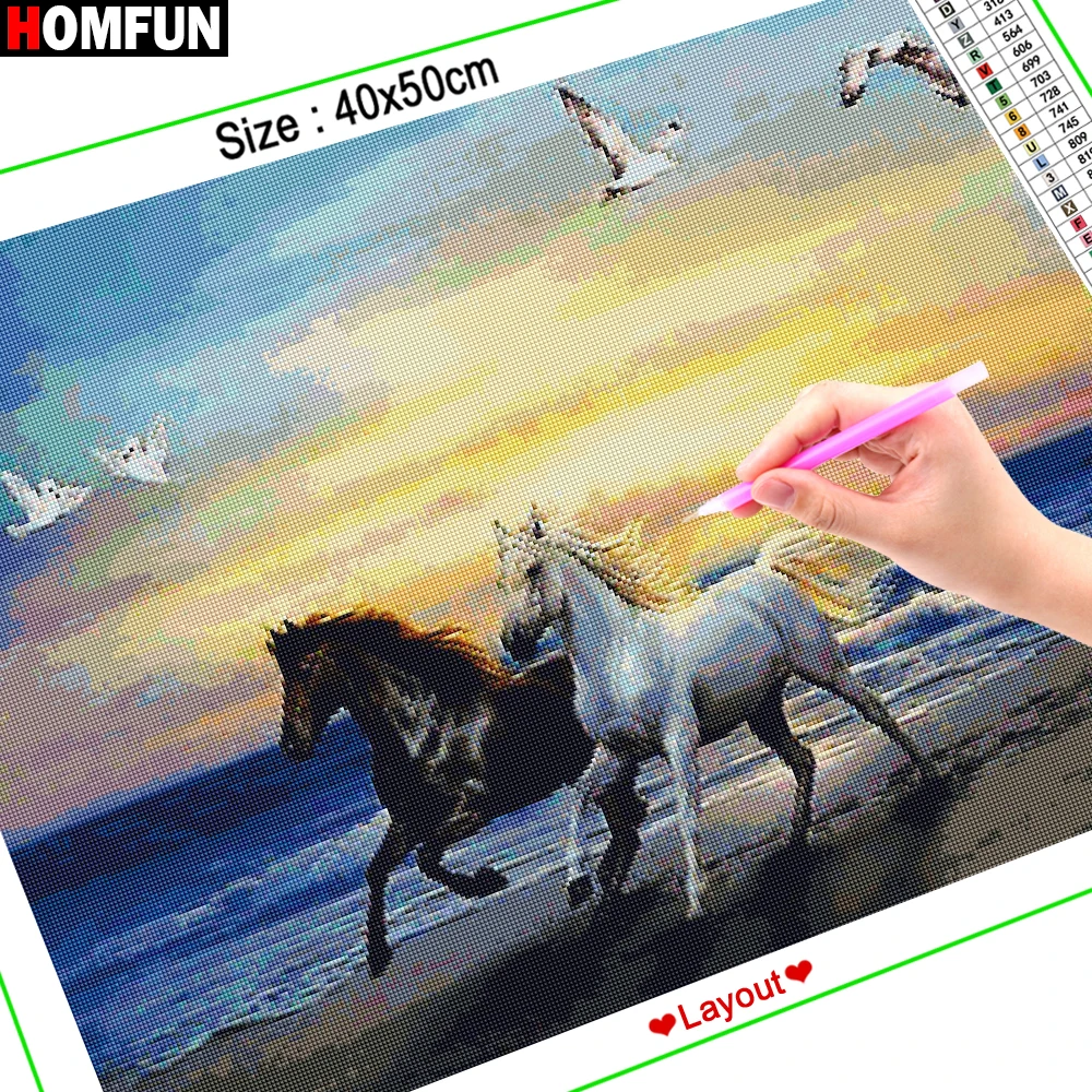 HOMFUN 5D DIY Алмазная картина "Животное Лошадь чайка" полная дрель Смола Алмазная вышивка крестиком домашний декор A27486