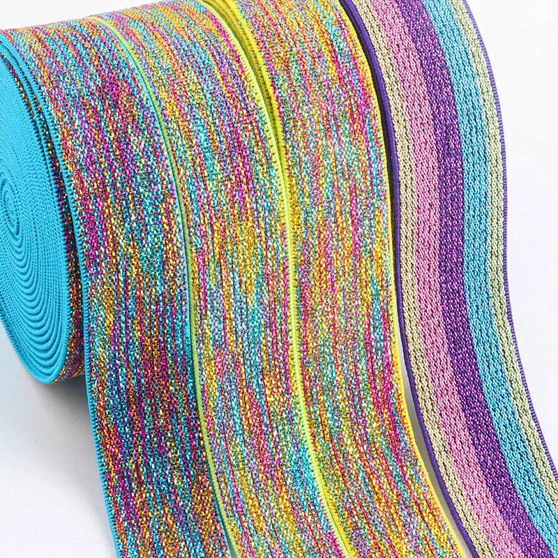 25 мм красочные печатные Gillter эластичные ленты DIY головной убор одежда сумка брюки Швейные аксессуары 1 ярдов