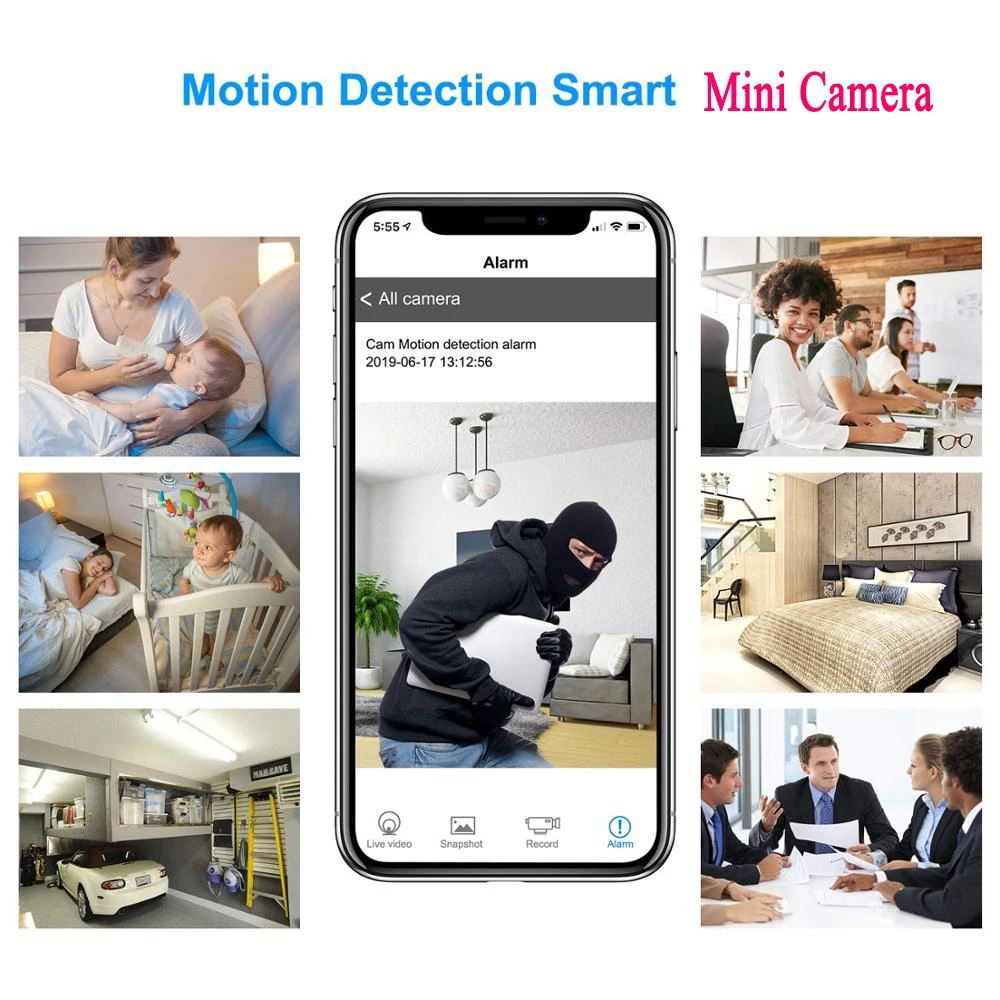 Беспроводная мини-камера с Wi-Fi HD 1080 P, умная ip-камера с функцией ночного видения и функцией обнаружения движения, поддержка приложения, дистанционное управление монитором, скрытая карта TF 64G