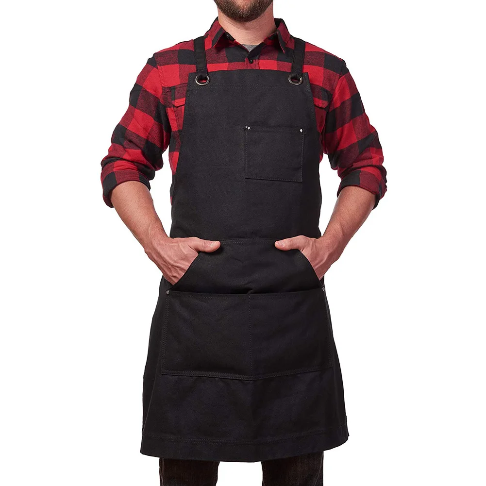 

Work Apron Canvas Tool Pockets Cross-back Straps Adjustable For Barbecue Woodworking MD7