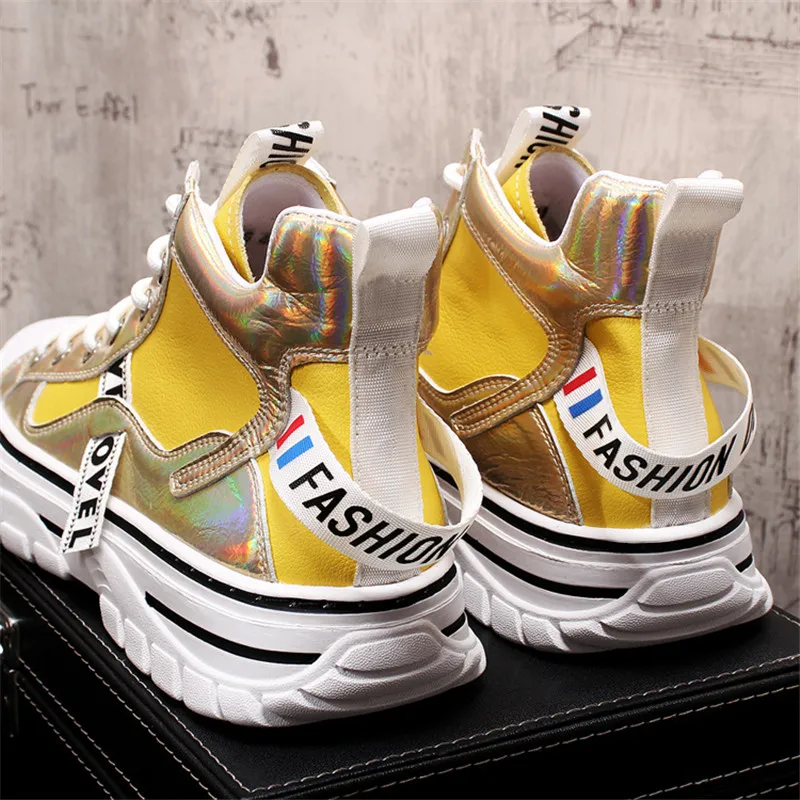 Online Sneakers Punk Pria Emas Perak Warna Campuran Atasan Tinggi Sepatu Selebriti Web Sepatu Bot Pergelangan Kaki Datar Zapatillas Hombre