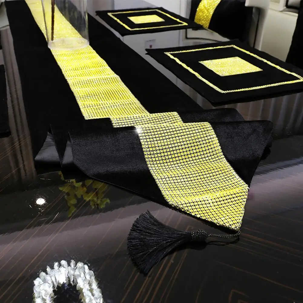 

Comfy Delicate Gold Rhinestones Flannel Table Runner Lightweight Place Mat Long Lasting for Kitchen