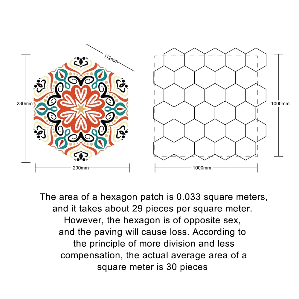 

10PCS Mandala Style Six-sided Tile Stickers Bathroom Kitchen Home Non-slip Floor Stickers DIY Mosaic Wall Stickers