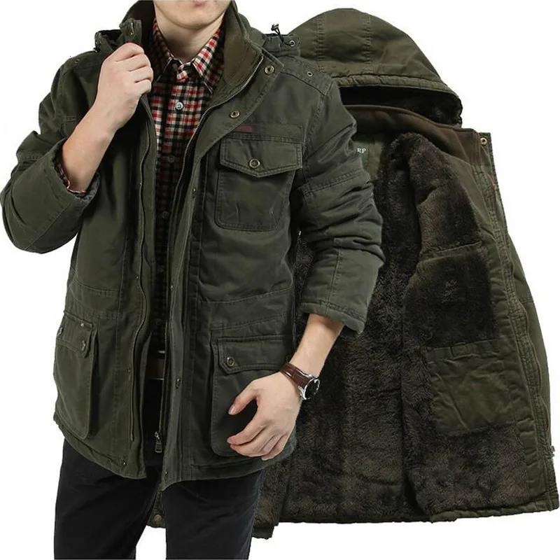 Plus Size 7XL 8XL Winter Jacket Men Cotton Cashmere Parkas men Casual Multi-pockets Hooded Collar Windbreaker Parkas