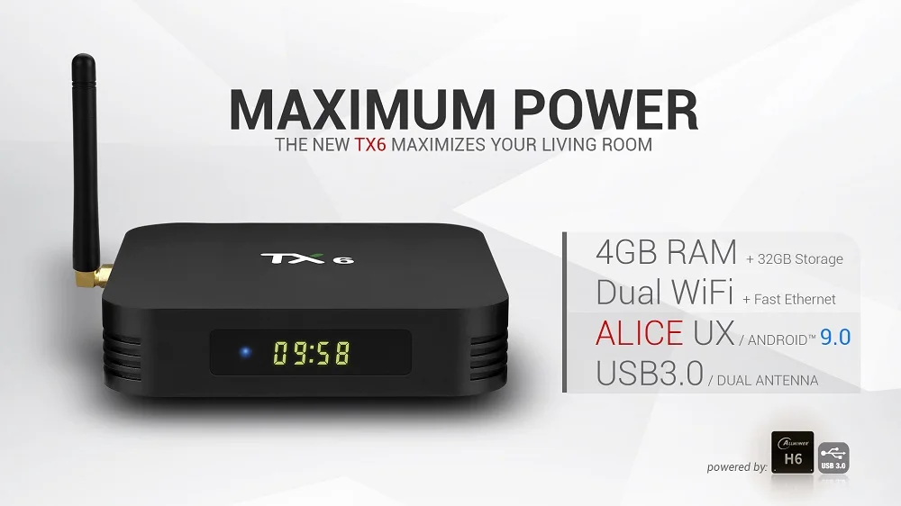 Tanix TX6 Smart tv BOX Android 9,0 четырехъядерный ARM Cortex-A53 USB3.0 4G+ 64G 2,4G/5G двойной wifi BT4.1 4K Neftflix Google телеприставка