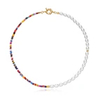 Женское богемное ожерелье-чокер с разноцветными бусинами, цепочка до ключицы с имитацией жемчуга, ювелирные изделия ручной работы, аксессуары