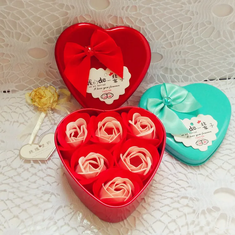 6 unids/набор jabón de bauno perfumado искусственный Rosa flor petalo con caja regalo Dia San Valentine boda del