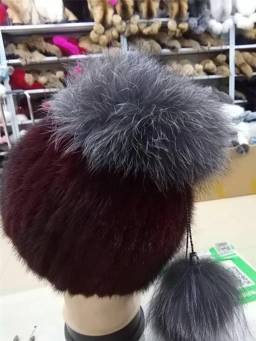 Меховая шапка, зимняя шапка из лисы, меховая помпоз, женские шапки для русской зимы, теплые женские Мягкие Шапки, зимние вязаные шапки для женщин, меховые шапки из норки