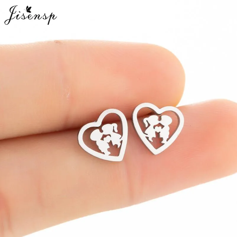 

Jisensp Romantic Couple Stud Earrings Hollow Heart Stainless Steel Earrings for Women Wedding Engagement Jewelry Gift Bijoux