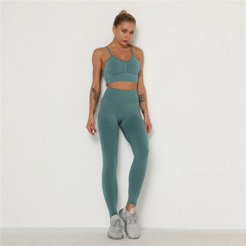 

Women Seamless Yoga Set Gym Clothing Fitness High Waist Leggings+Cropped Shirts Sport Suit New Long Sleeve Tracksuit Wear
