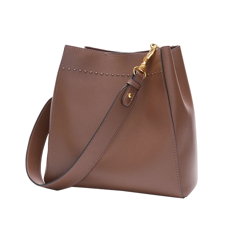 

Fashion Women Split Leather Shoulder Bags Ladies Top Grade Cowhide Bucket Messenger Bags Luxury Crossbody Bags For Women Coffee