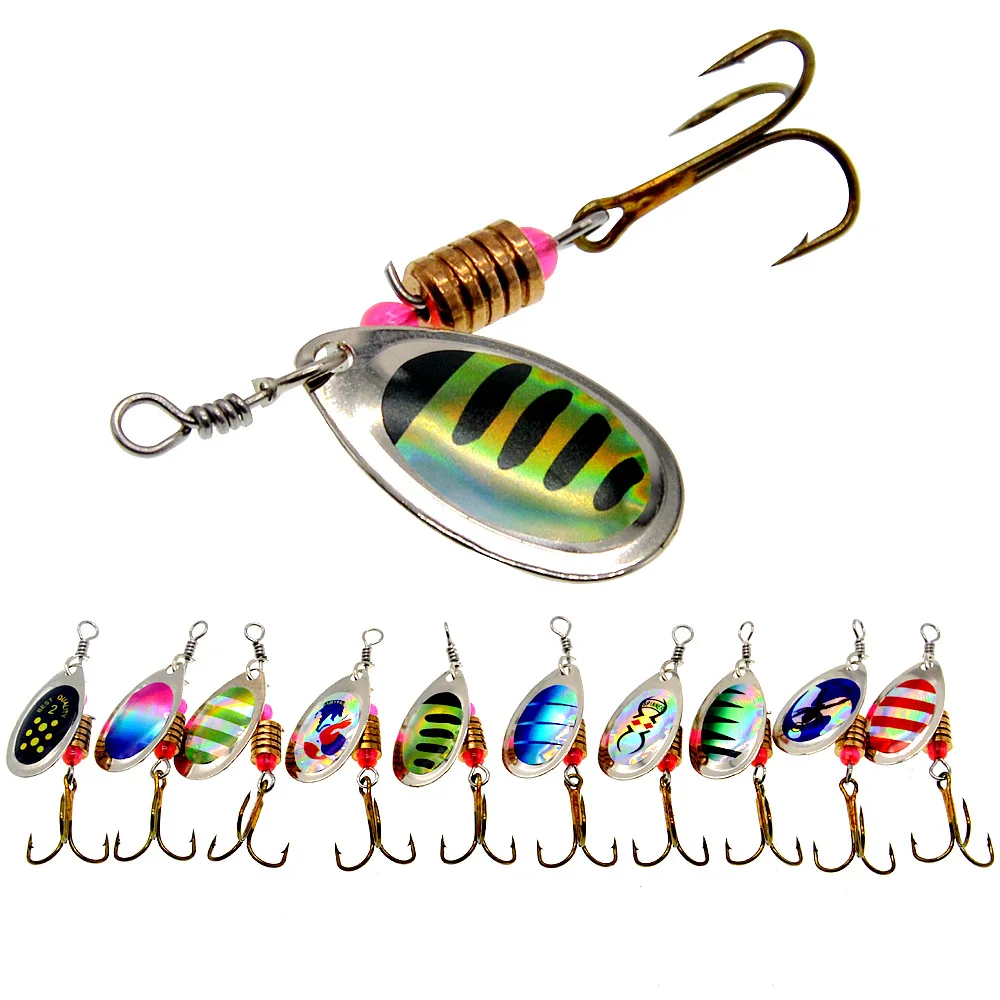 10pcs/lot Spinner Bait Spoon Lures Metal Fishing Lure Set Spoonbait Hard Baits 6CM 4G Wobbler with Box Treble Hooks Fish Tackle