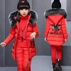 Комплекты одежды для девочек для русской зимы, теплый жилет с капюшоном, куртка + теплый топ, хлопковые штаны комплект из 3 предметов, хлопковое пальто с меховым капюшоном для девочек