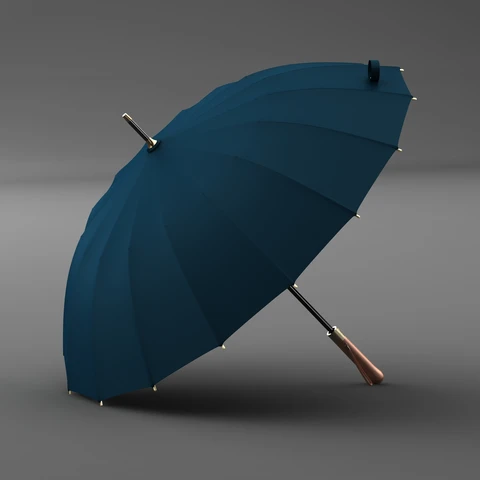 OLYCAT-длинный прямой зонт с хвостовиком, деревянная ручка, высококачественный классический бизнес, черный и синий, для путешествий на открытом воздухе, 16K