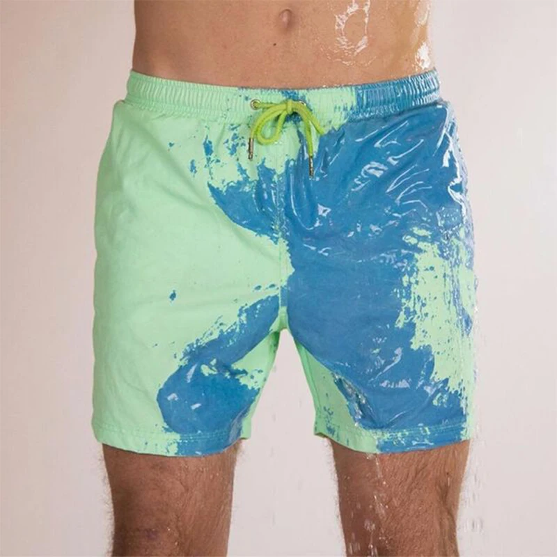 

Hot Short Board Color-changing Beach Shorts Men Quick Dry Swimwear Beach Pants Warm Color Discoloration Shorts Swimming Surfing