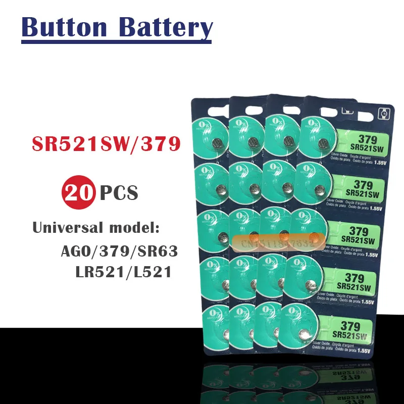 20 шт. розничная продажа новинка долговечная батарейка для часов 379 SR521SW D379 SR63 V379 AG0