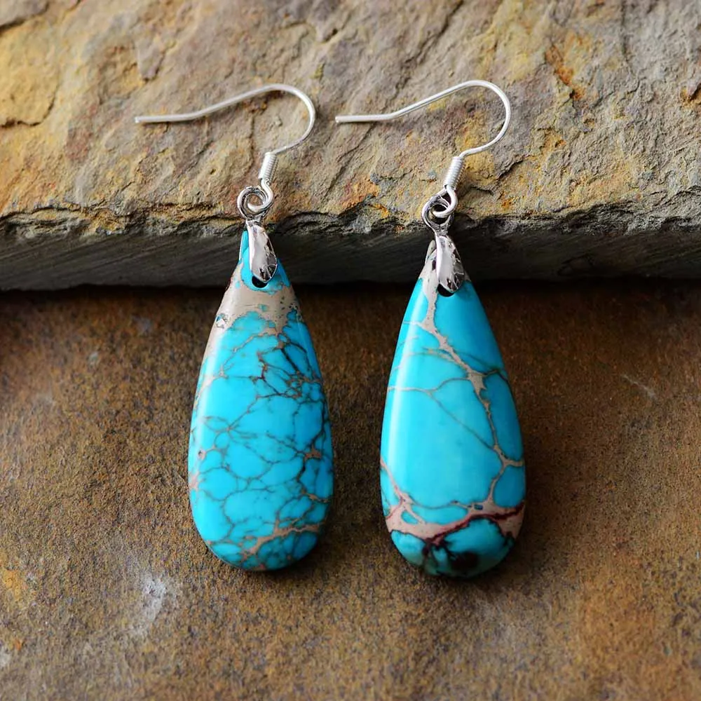 Women Luxury Earrings Natural Stones Teardrop Dangle Designer Elegant US European Jewelry Dropshipping | Украшения и аксессуары