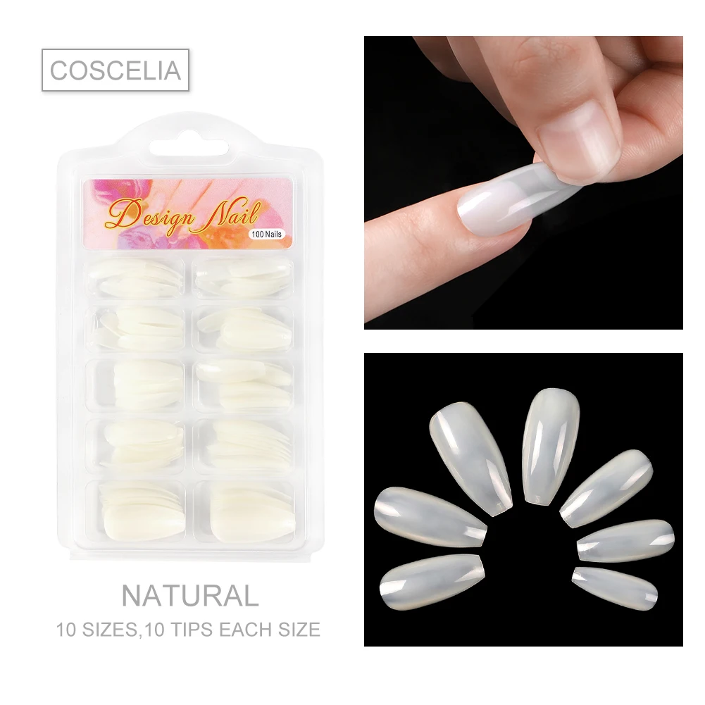 Накладные ногти COSCELIA 100 шт. натуральные накладные для французского маникюра