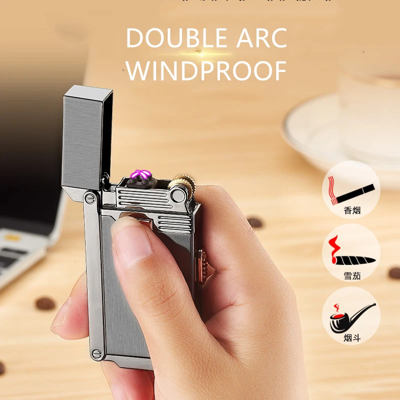 Gas lighter open fire and windproof double arc two in one Inflatable Cigarette Lighters for smoking men gift CL022 | Дом и сад