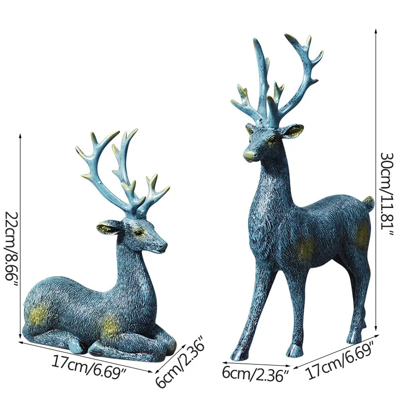 

3D Simulation Elk Couples Animal Crafts For Home Decoration Accessories Living Room Display Figurines Deer Sculpture & Statue