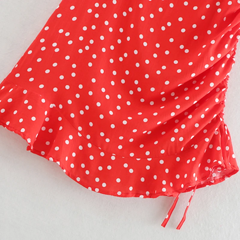 

Women Sexy Off Shoulder Slash Neck Red Dot Print Mini Dress Drawstring Bow Tie Pleated Female Dresses Vestido New Fashion 2020
