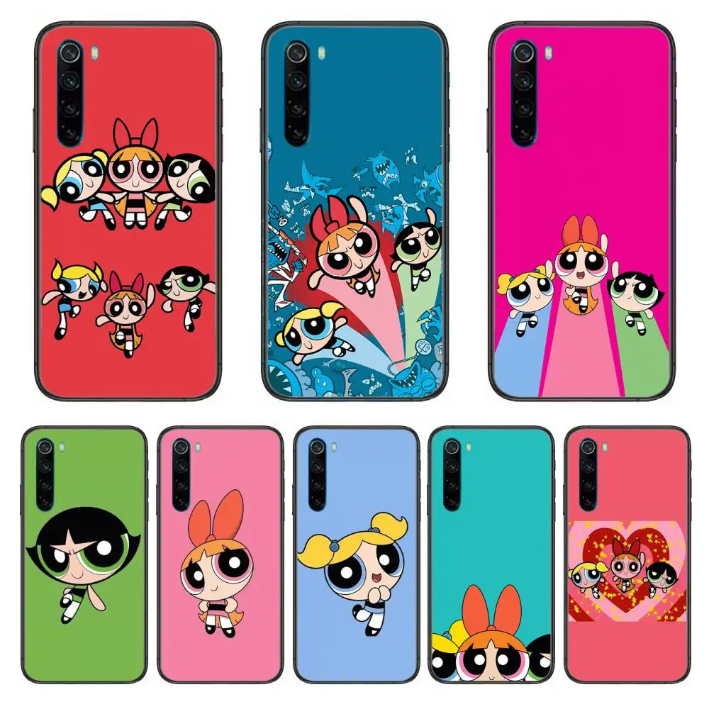 

Power Cute Puff Girl cartoon Phone Case For XiaoMi Redmi Note 9S 8 7 6 5 A Pro T Y1 Anime Black Cover Silicone Back Pretty