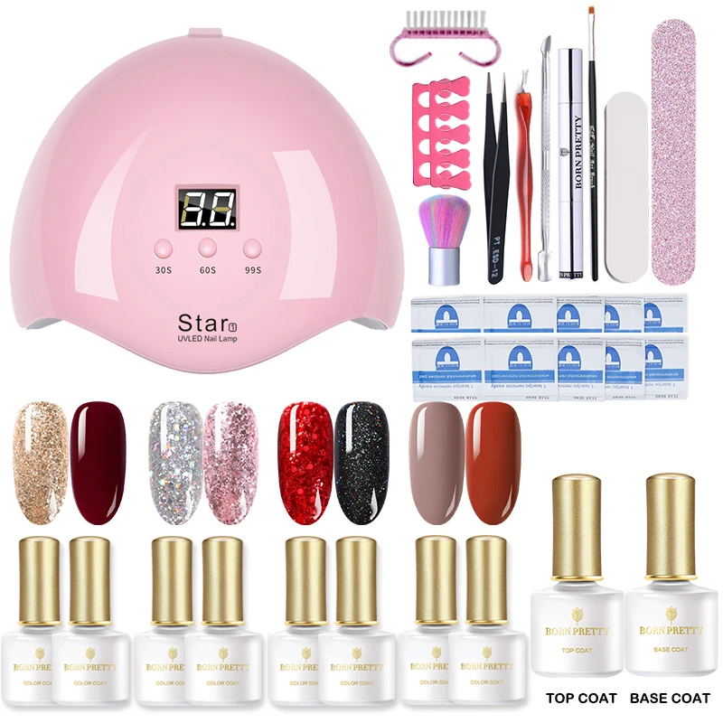 BORN PRETTY УФ лампа для ногтей набор Сушилка буферный лак Цвет замачиваемый гель