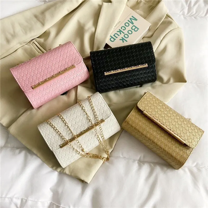 

2021 New Women Leather Shoulder Bags Fashion Wild Chain Weave Crossbody Bag Designer Female Hasp Handbag