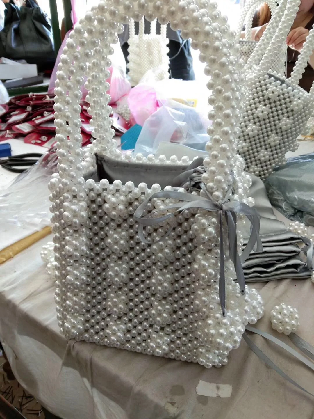 Жемчужная сумка для женщин с верхней ручкой женские сумки бусинами тоуты