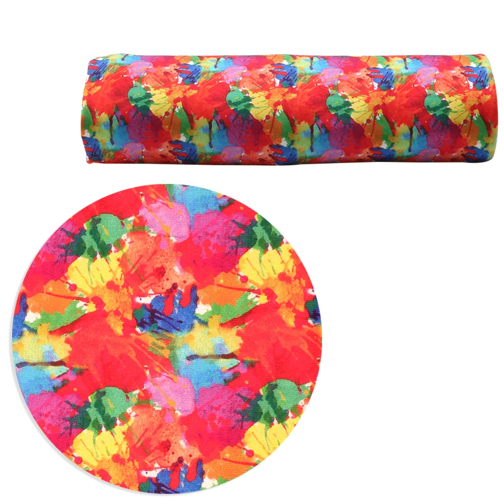 Стрейчевая трикотажная ткань в стиле пэчворк с листьями подсолнуха и перьями 4