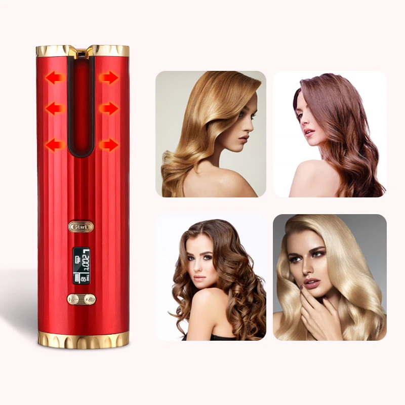 

Cordless Automatic Hair Curler USB Rechargeable Curling Iron Curls Waves LCD Display Ceramic Curly Rotating Curling Wave Styer