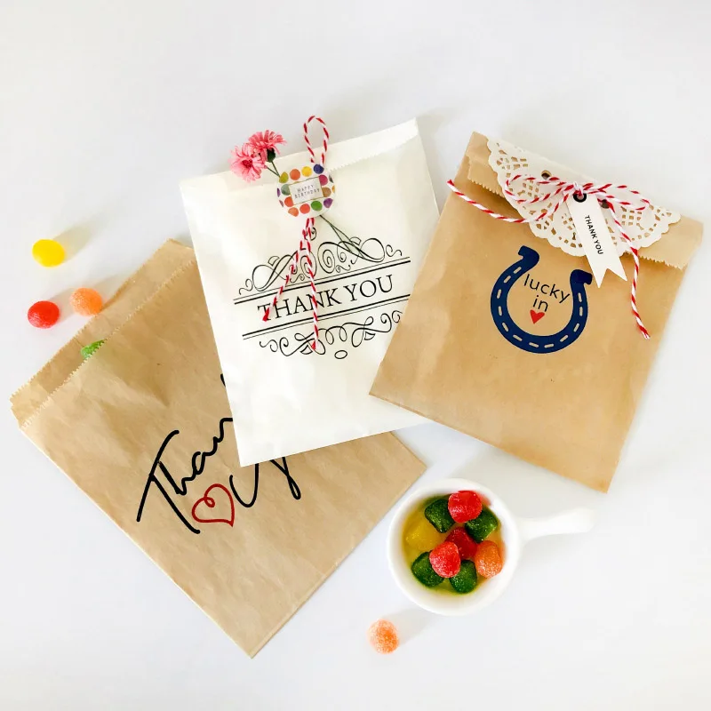 

25pcs Kraft Paper Bags Thank You Gift Bag Treat Candy Bag Food Guests Packing Pouch for Wedding Birthday Party Favors Supplies