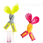 Ложка для кормления младенцев, тренировочная ложка, скручивание, набор ложка и вилка силикон, Сгибаемая ложка, вилка, с изогнутыми ручками ложка, посуда