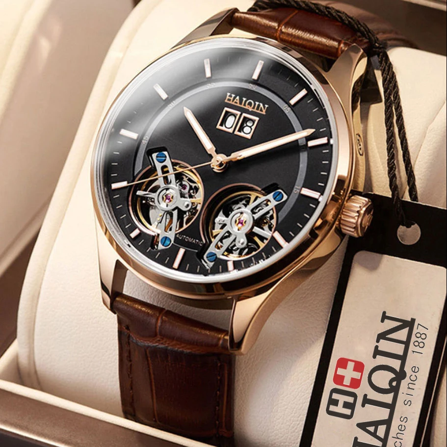 Часы HAIQIN мужские автоматические механические золотые спортивные