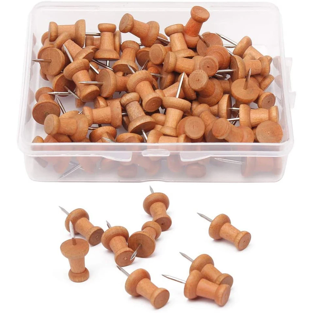 

100Pcs Wooden Push Pins Map Markers Drawing Photo Wall Studs Cork Board Pins Thumbtack Pushpin Painting Tool