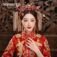fashion bridal hair accessories chinese hanfu tassels red headwear hairpins set wedding accessories jewelry