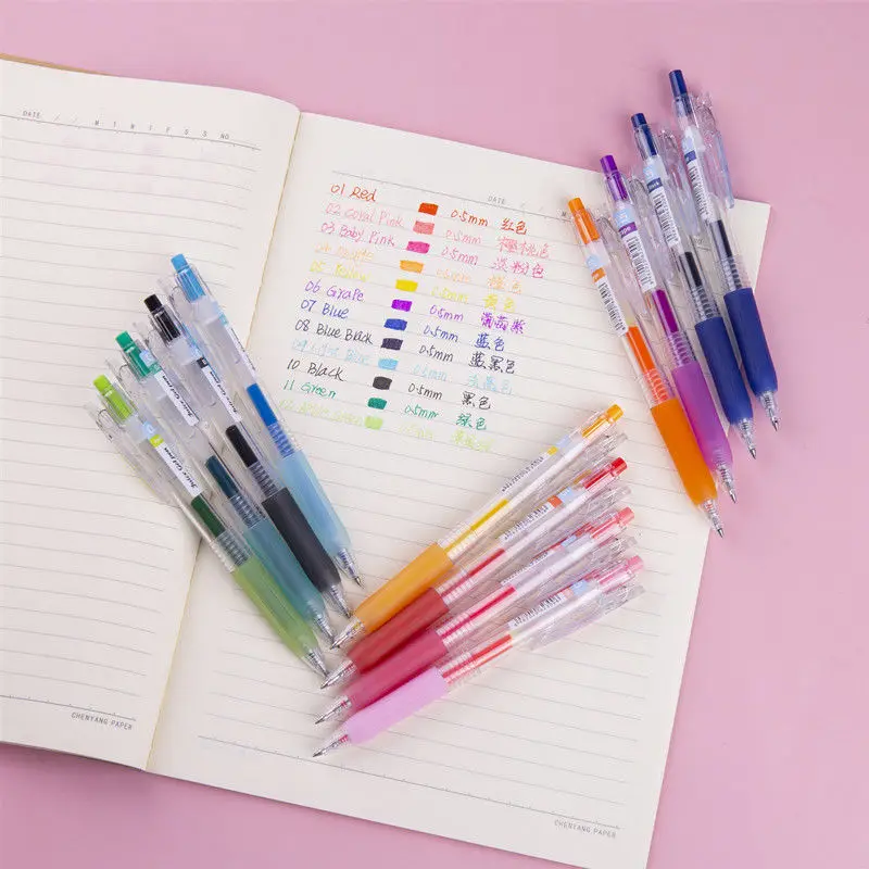 

2022 12pcs 0.5mm Push-type Juice 24-color Color Gel Pen For Students To Take Notes With Key Account Pen