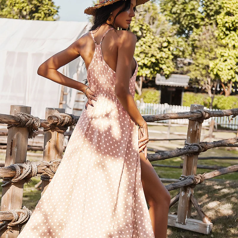 

dresses women casual elegant Boer Dot Sling sleeve dress bohemia female Backless High Waist Long Summer Dress Women