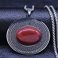 bohemia red natural stone stainless steel necklace chain silver color big necklaces flower jewelry collier boheme n3607s04