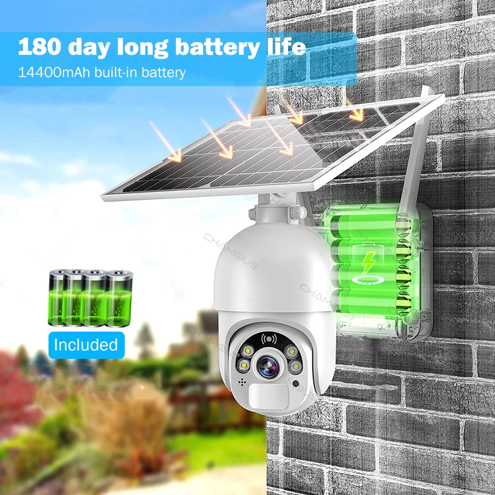 Открытый WI FI IP Камера 4G сим карты с Панели солнечные безопасности 1080P PoE PTZ Батарея