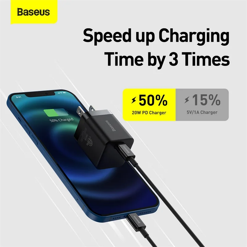 Зарядное устройство Baseus с USB C 20 Вт вилка стандарта США складной адаптер для iPhone 13