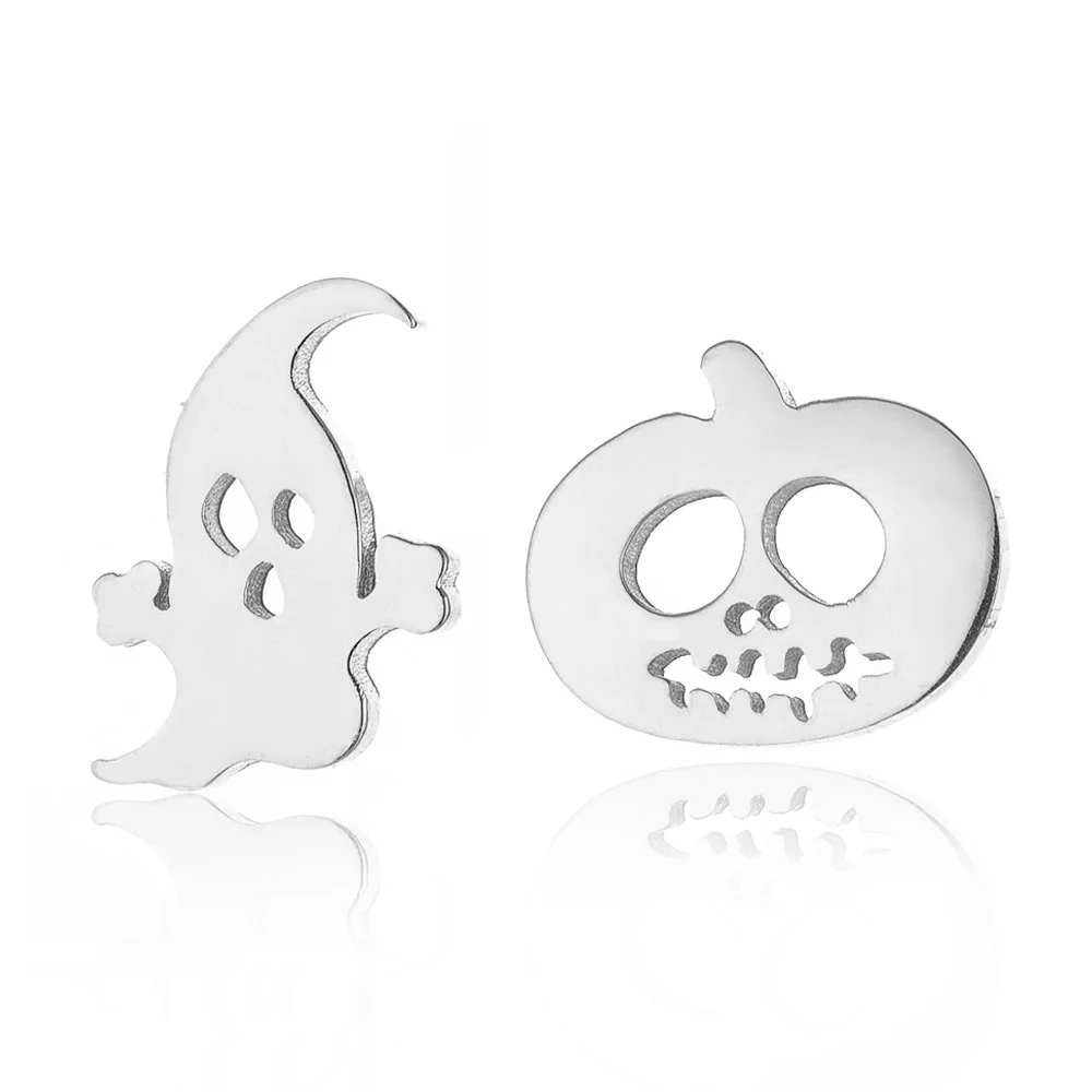 

Punk Design Asymmetry Halloween Ghost Pumpkin Stainless Steel Stud Earring 2021 Trend Men Women Festival Party Jewelry