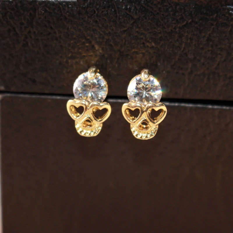 CARTER LISA Lady Brilliant Punk Crystal Gold Skull Women Earrings Jewelry Hot New Heart Eye Stud Popular | Украшения и аксессуары
