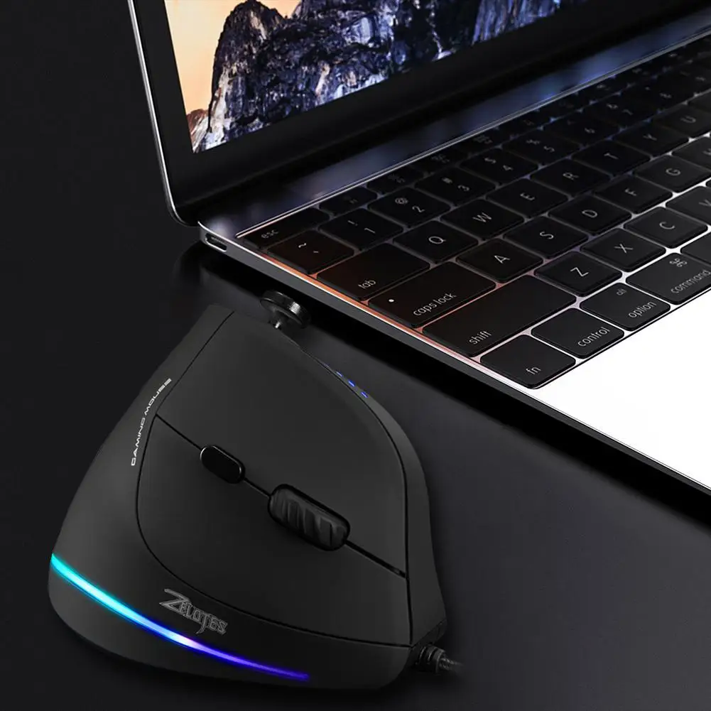 Вертикальная игровая мышь ZELOTES C-18 10000 DPI программируемая 11 кнопок USB проводная RGB
