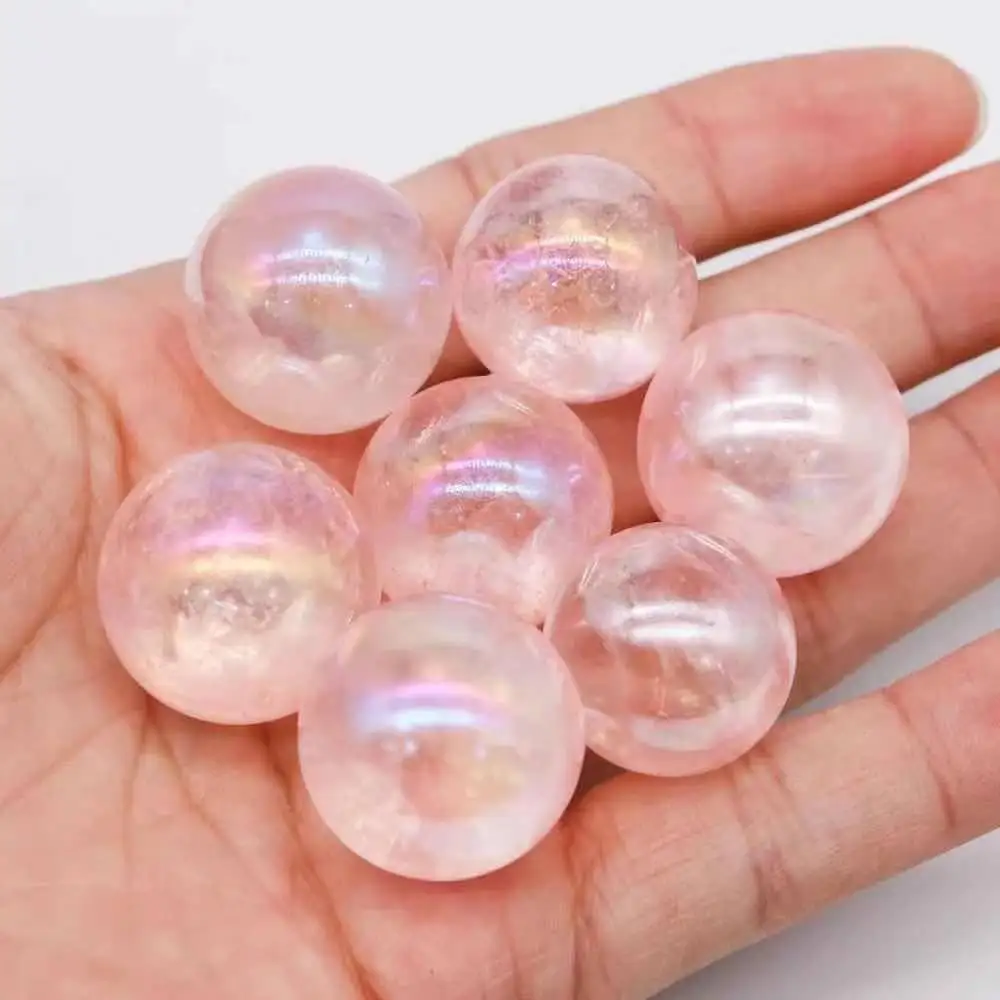 

7pc Natural Healing Stones Pink Aura Crystal Mini Spheres Quartz Ball 20mm