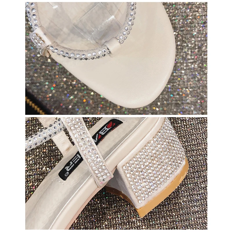 

Rhinestone Ladies Sandals Cross-Lace Beach Shoes Fashion Casual High Heels