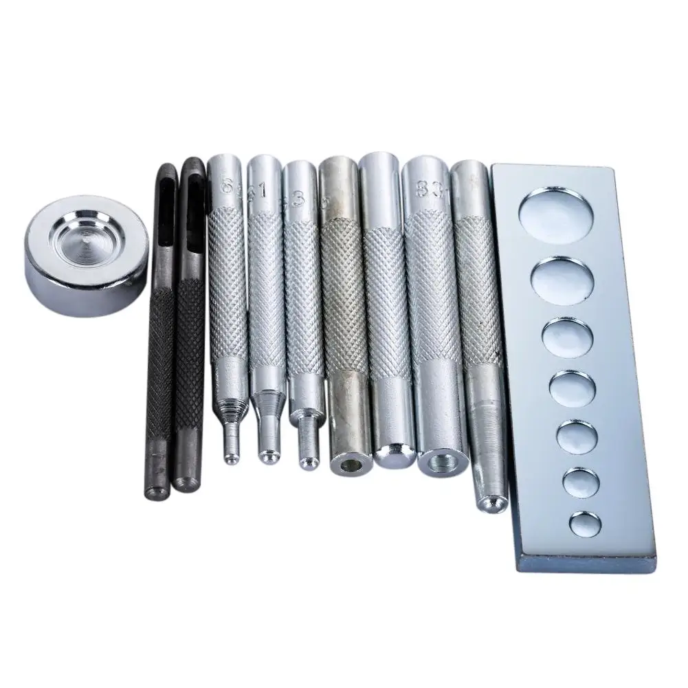 

11pcs/set DIY Leather Tool Die Punch Hole Snap Rivet Fastener Button Setter Base Kit Leather Craft Hand Punch Tools