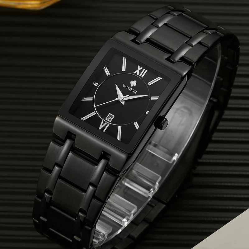 Fashion Full Black Watch Man 2021 WWOOR Top Brand Luxury Men's Quartz Wristwatches Square Waterproof Sport Business Reloj Hombre |