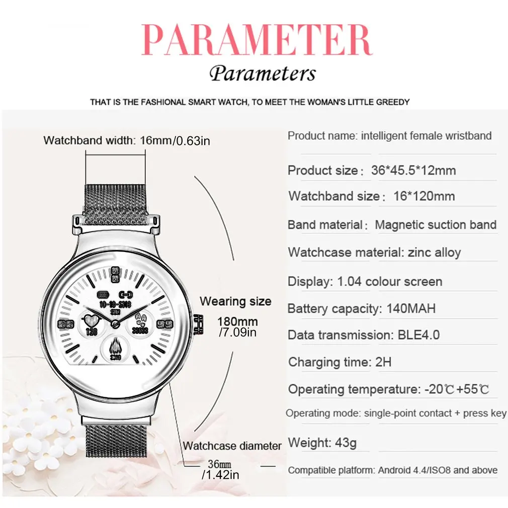 

H5 Women's Heart Rate Activity Fitness Tracker Color Touch Screen Waterproof Watch with Heart Tracking Smart Bracelet