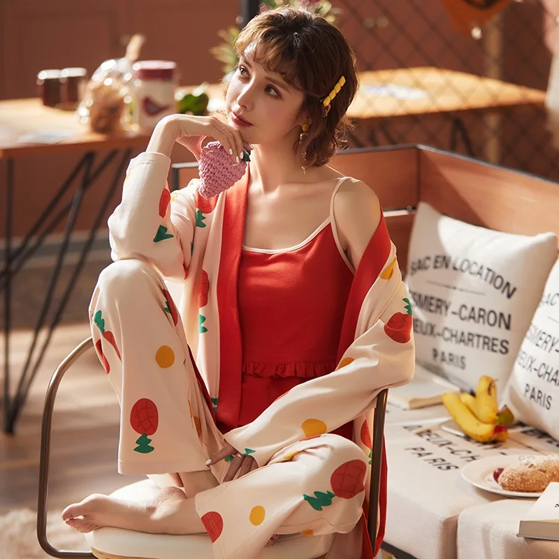 3 шт./компл. пижамы из хлопка с милым принтом для беременных осенняя Пижама